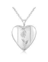 Heart Photo Locket Pendant w/ Hand Engraved Flower Sterling Silver