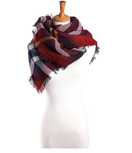 Lady's Large Blanket Tartan Scarf Shawl Stole Plaid Checked Pashmina Camel Green Red (Red)