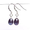 Pewterhooter Peacock Blue Freshwater Pearls on Sterling Silver Fishhooks with Gift Box