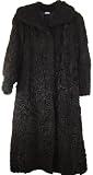 2011 Womens Size 18 or 16W Black Color New Real Karakul Lamb Classic Full Length Fur Winter Over Coat Low Wing Collar Cuff Hook Clasp Front Closure Polyester Lining Slash Pockets