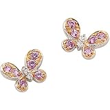 14K White and Rose Gold Pink Sapphire and Diamond Butterfly Earrings