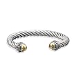 Two-Tone 14k Yellow Gold Plated and Sterling Silver Thick Twisted Bangle Cuff Bracelet