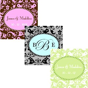 Square Damask Labels – Baby Shower Gifts & Wedding Favors Set of 20