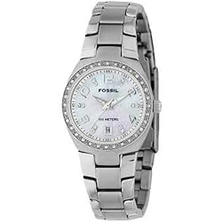 Fossil Women's AM4141 Stainless Steel Bracelet Mother-Of-Pearl Glitz Analog Dial Watch