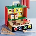 Wooden Portable Pretend Play Kitchen - Folding Kitchen Set 5.25 x 13.5 x 13h
