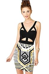Sexy Belted Nylon/Rayon/Spandex Geometric Print Summer Bandage Dress 