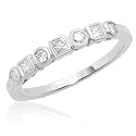 10k White, Yellow, or Pink Gold Round and Princess-Cut Diamond Stack Ring (1/6 cttw, H-I Color, I2 Clarity)