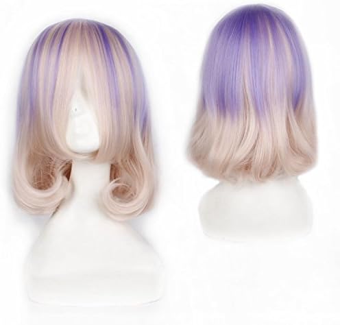 Grand Sell!!!Fashion Kingdom Short Wavy Cosplay Wig Blue and Yellow Mix Ombre Durable Costume Anime Wig Party Hair Costume Wigs