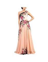 Sweetheart Chiffon Full Length Floral Print One Shoulder Lace-Up Evening Dress/Homecoming Dress/Bridesmaid Dress/Prom Dress/Quinceanera Dress/Party Dress/Wedding Dress 