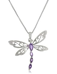 Sterling Silver Marquise Shaped Gemstone and Diamond Dragonfly Pendant Necklace (0.01 cttw, I-J Color, I1-I2 Clarity), 18"