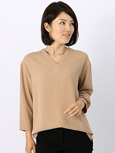 (ザ・スーツカンパニー) ハンドウォッシュ/ダブルクロス Vネック8分袖プルオーバーブラウス ベージュ