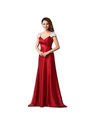 Satin Cap Sleeves Beaded Evening Dress  with a Brush/Sweep Train 