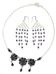 Earring Necklace Set Silver Amethyst Jewelry (gnklcs306)