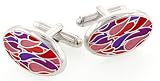 Truly unusual, silver plated elipse shaped cufflinks with red, purple and pink enamel with presentation box