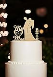 Rustic Mr and Mrs Bride and Groom Kiss Silhouette Personalized Name Wedding Cake Toppers