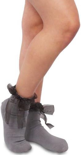 TeeHee Chiffon Bow Ankle Socks, One Size, PEWTER