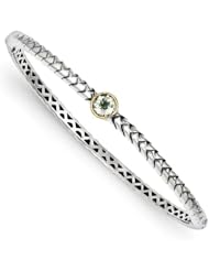 Genuine Sterling Silver & 14K 6 mm.8 8 Green Amethyst Bangle Bracelet 137 Grams Of Gold