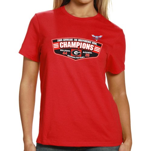 Georgia Bulldogs Ladies Red 2009 Independence Bowl Champions Score T-shirt (Medium)