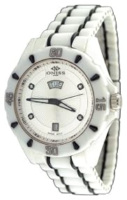 Oniss #ON8013-M71 Men's White Ceramic Diamond Index Sports Watch with Black Trim