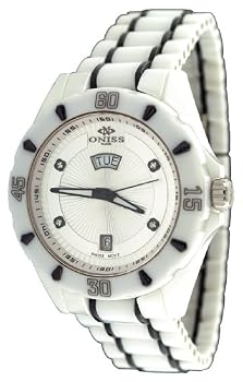 Oniss #ON8013-M71 Men's White Ceramic Diamond Index Sports Watch with Black Trim