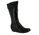 FLY LONDON YULE WEDGE HI PLATFORM BOOTS BLACK/PATENT