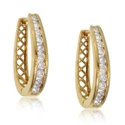 Diamond Saddle Hoop Earrings in 14 Karat Yellow Gold