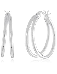 Sterling Silver Medium 2-Row Hoop Earrings (0.9" Diameter)