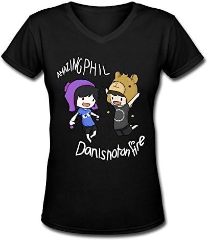 MAIT Lady Amazing Phil Dan Is Not On Fire V-Neck T Shirts Black M