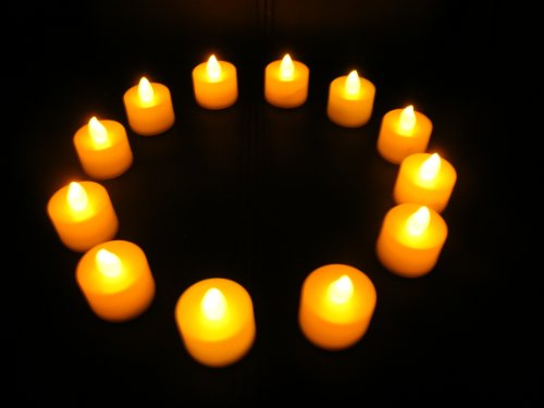 PK Green Set of 12 Amber LED Candles, Flameless Tea Lights for Decoration, Festivals, Weddings