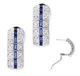Emerald-Cut Sapphire Round C.Z. Diamond Classic Clip With Post Earrings (Holiday Special)