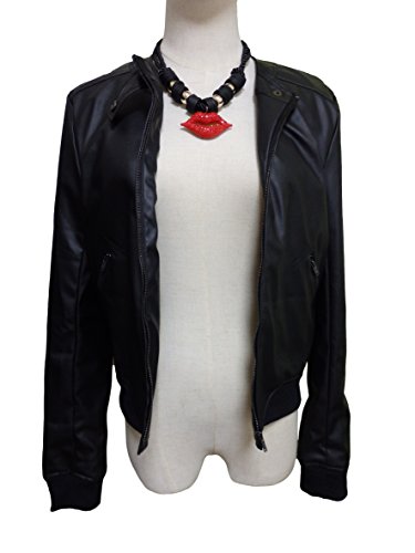 No brand【レザーブルゾン+ セクシーリップネックレス 2点セット】レディース ライダース ジャケット ブルゾン