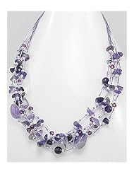 Japanese silk cord Amethyst Necklace In Brass