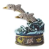 Pewter, Swarovski Crystal, Enameled Twin Dolphins Keepsake Box