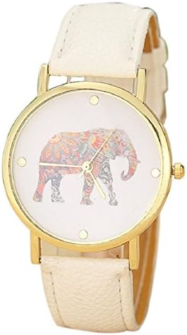 Sandistore Women Elephant Printing Pattern Weaved Leather Quartz Dial Watch