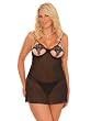 Plus Size Black Lingerie Open Cup Black Chemise Matching Thong