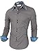 TAM WARE Mens Trendy Slim Fit Inner Checkered Button Down Shirt TWNMS323S-GRAY-US M