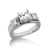 2.30 Ct Diamond Engagement Ring 14k White Gold Princess Cut Bezel Pave Antique SI3 H
