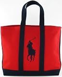 Polo Ralph Lauren Canvas Tote (Red W/ Navy Blue)