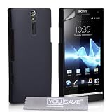 Yousave Accessories TM Noir Dur Hybride Dos Etui Coque Pour Le Sony Ericsson Xperia S LT26i Avec Ecran Protecteur Film Et Gris Tissu de Polissage Micro Fibre