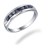 1 CT Mens Seven Stone Black Diamond Wedding Ring in Sterling Silver (Available In Sizes 7 - 12)