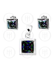 Sterling Silver -Mystic Topaz Stone Earrings Pendant Set (PS-1015)