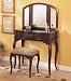 Queen Anne Style CHERRY FINISH WOOD VANITY SET - Table, Bench & Mirror