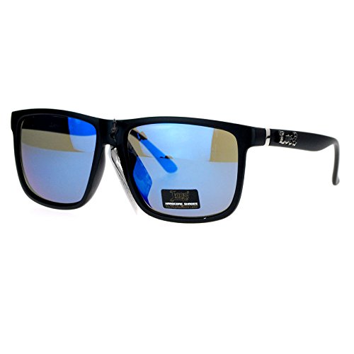 Locs mirrored Lens Gangster Oversized Rectangular horned Sunglasses
