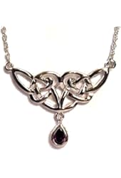 Pewter Celtic Knot Necklace w/ Purple CZ on 18" Chain w/ 2" Ext