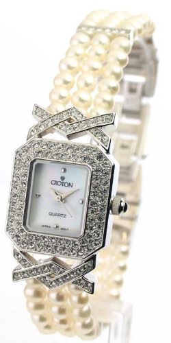 WOMENS CROTON PEARL BRACELET SET DIAMOND LIKE MOP WATCH CN207056PLMP.