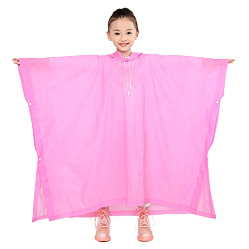 Aircee (TM) Kids Hooded Rain Poncho Raincoat Cover Long Rainwear For Age 5~10 (Pink)