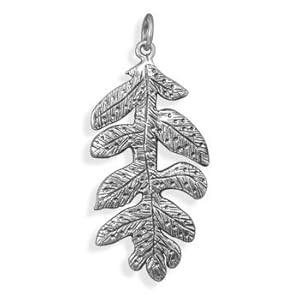 Sterling Silver Oxidized Oak Leaf Pendant with 18" Steel Chain