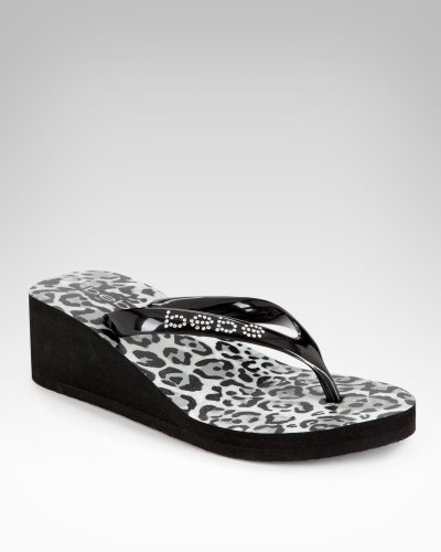 41kByBMpHmL Bebe bebe Logo Leopard Flip Flop Wedge Black Size Small