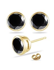 0.22-0.26 Cts of 3 mm AA Round Black Diamond Stud Earrings in 18K Yellow Gold