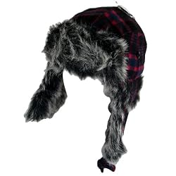 Faux Fur Plaid Winter Trooper Trapper Ski Hat Hot Pink